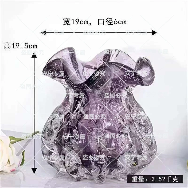 现代重工紫色琉璃钱袋子花瓶摆件家居客厅插花水培样板间艺术软装