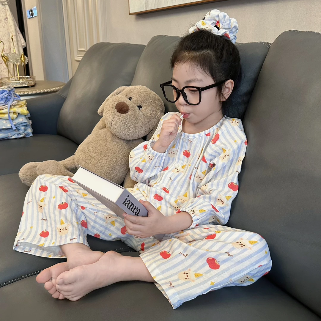 【BoBoLong】竹棉纱春夏亲子家居服薄款套装无感水印四季款儿童