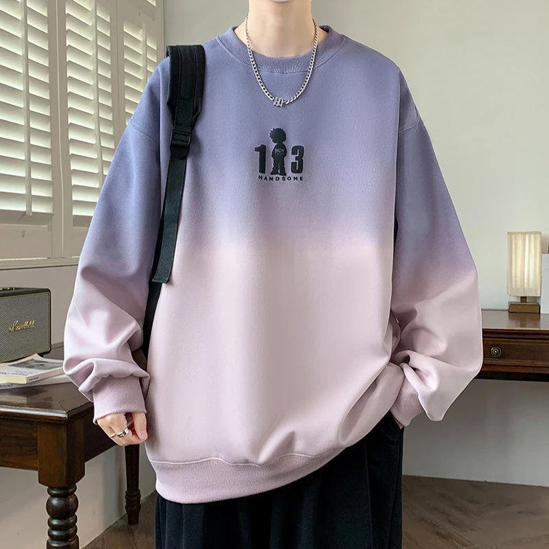 渐变色卫衣男宽松圆领青少年休闲上衣初高中学生打底衫长袖t恤潮