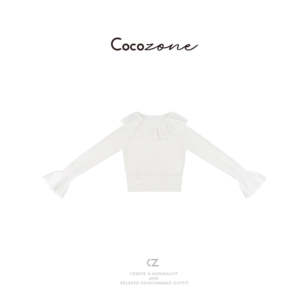 COCO ZONE 刘一一新款法式蕾丝花边套头长袖上衣女CD2A0666