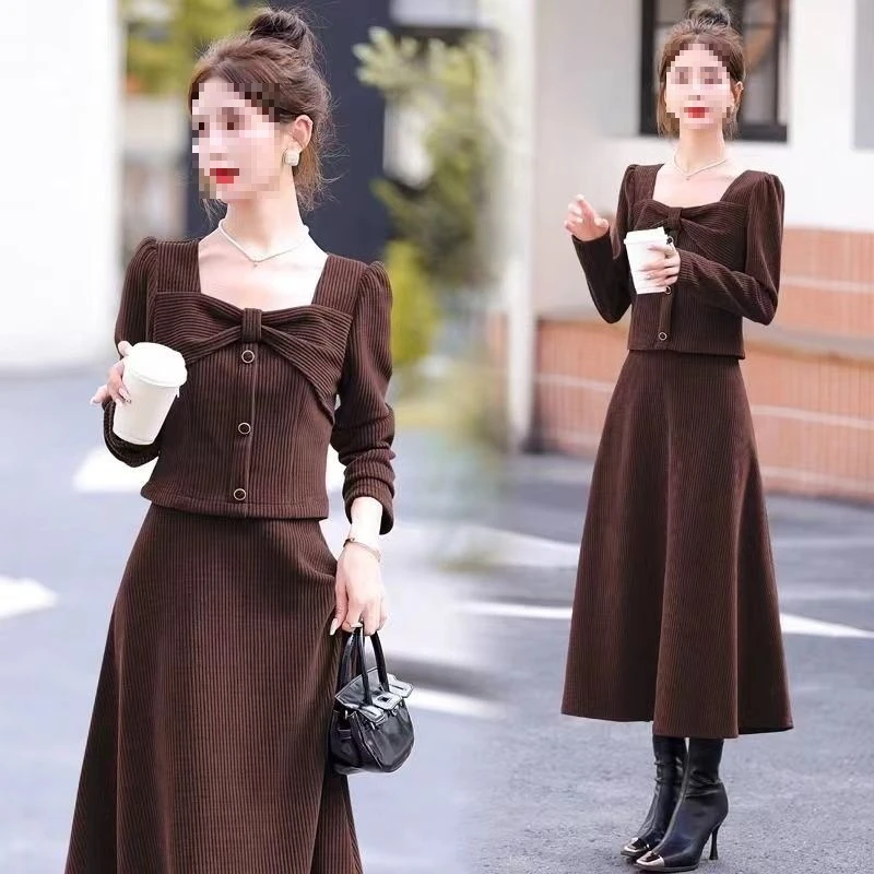 小香风秋冬连衣裙女春秋新款法式感气质洋气名媛半身裙套装两件套