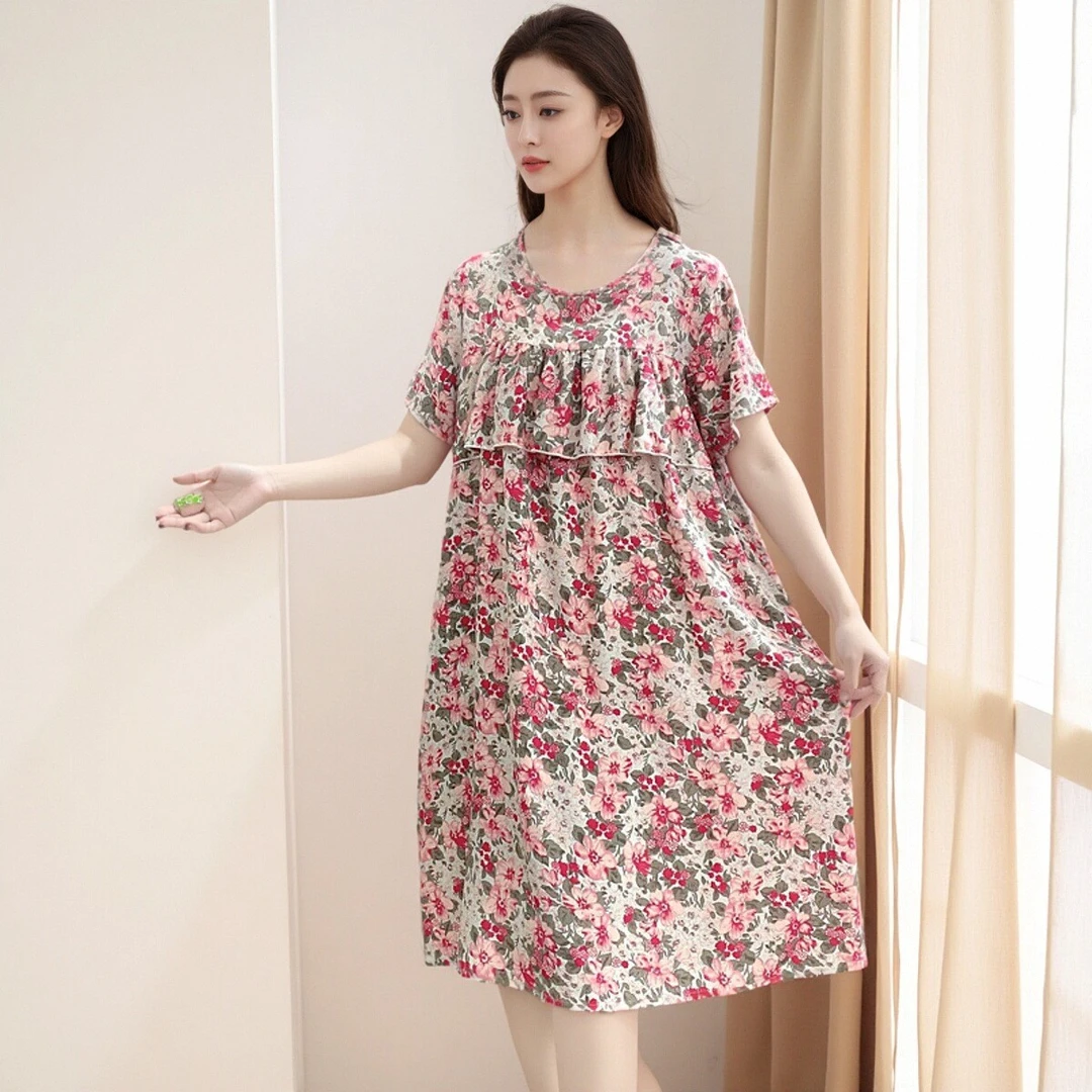 新款不带胸垫防凸点棉绸睡裙夏季睡衣女爆款可外出大版家居服Y111