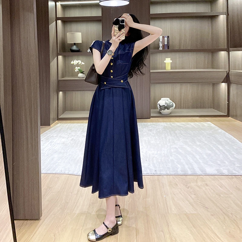 十三行品质 天丝牛仔连衣裙女2025夏新款收腰显瘦气质长裙子5706