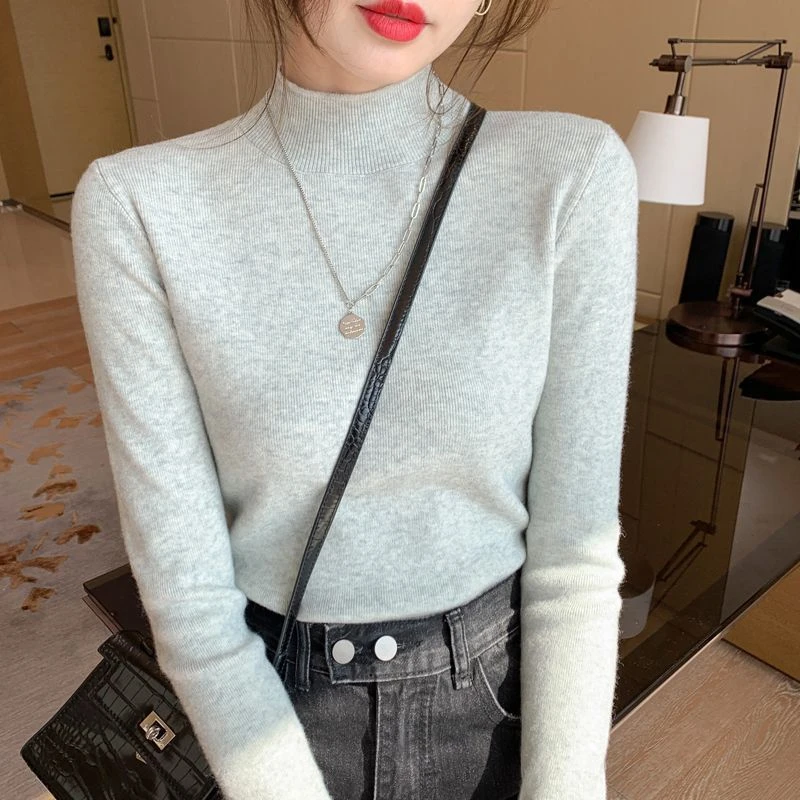 半高领针织打底衫女2025秋冬新款软糯修身长袖内搭上衣温柔风