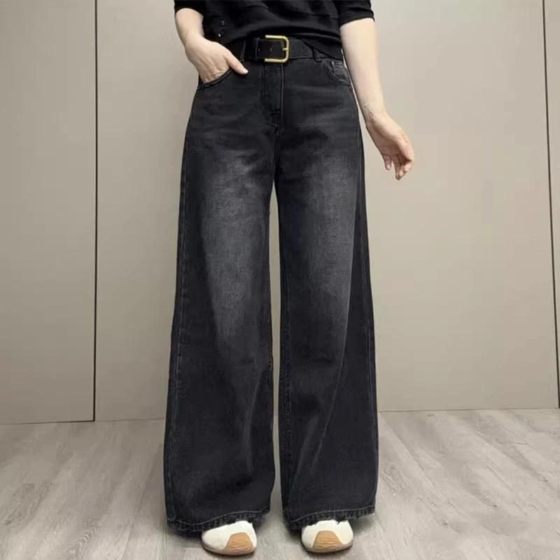 休闲牛仔裤女2025秋季新款韩版时尚高腰显瘦直筒裤洋气百搭长裤潮