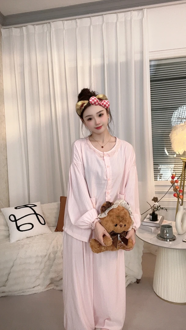 春季气质温柔高级感睡衣女家居服可外穿长袖套装休闲宽松居家服