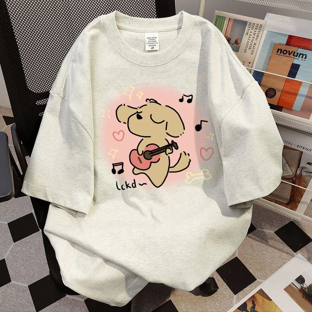 盐系可爱帕恰狗卡通短袖T恤女夏季新款oversize百搭宽松半袖上衣