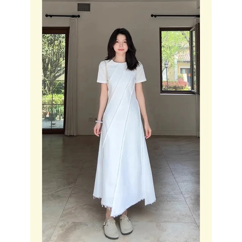 【品质女装】法式收腰显瘦不规则拼接无袖连衣裙夏季设计感小众长裙