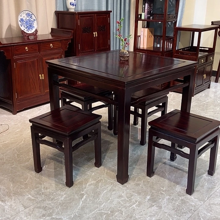 黑酸枝木类端景台八仙桌一套