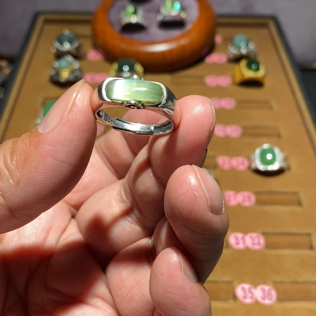 和田玉银S925镶嵌戒指