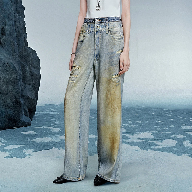 【琥珀流光】焦点牛仔｜初语冷转移印花牛仔裤女25莱赛尔天丝阔腿裤