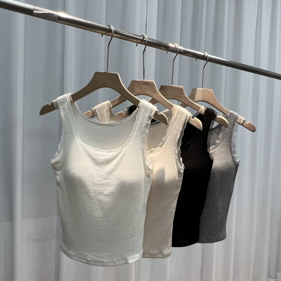 25025蕾丝花边秋冬绒感宽肩带美背背心女