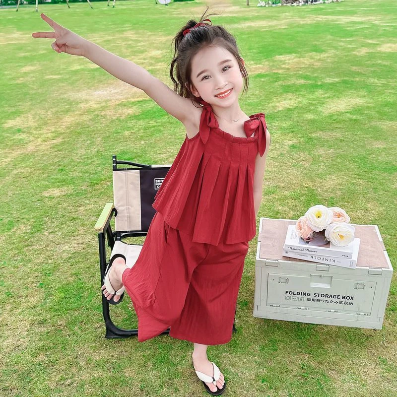 女童夏季新款公主风套装儿童时尚洋气吊带衫时髦阔腿裤两件套潮款