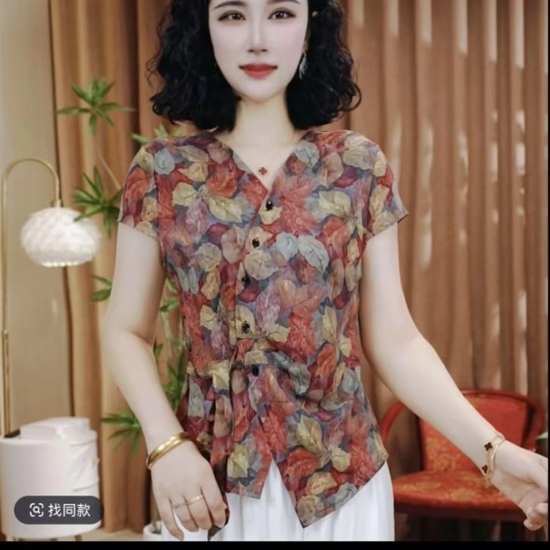 2025夏季新款休闲洋气短袖气质百搭V领显瘦上衣小衫 910