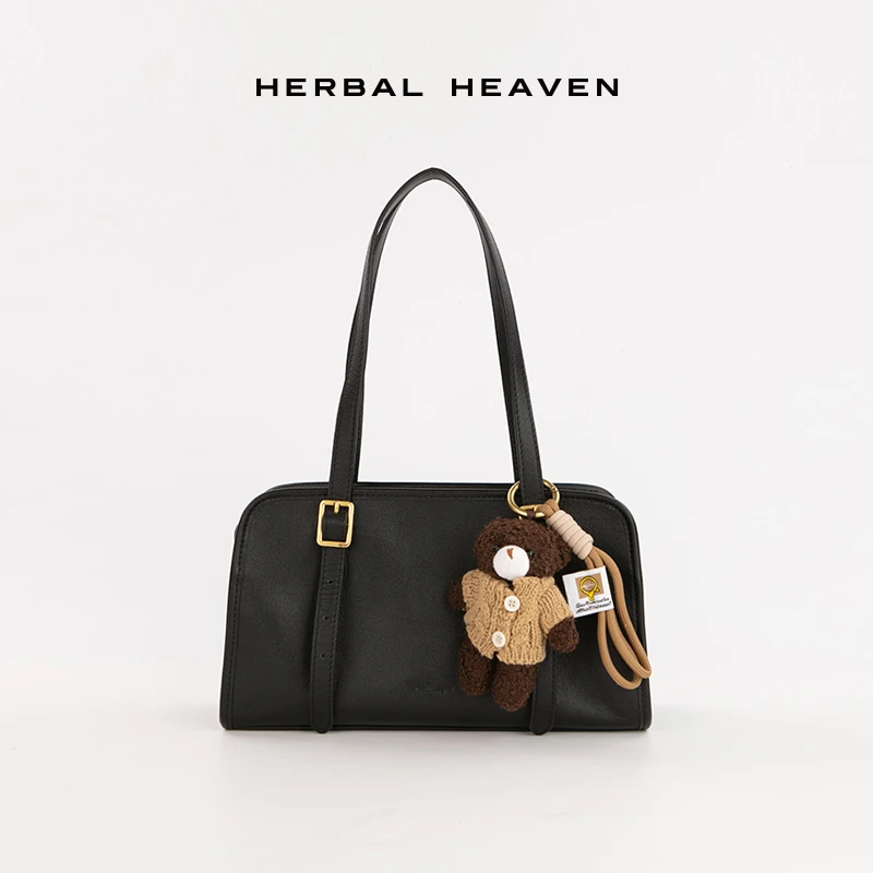 食草堂2025初春新款头层牛皮女士休闲通勤手提腋下包小熊星若-2