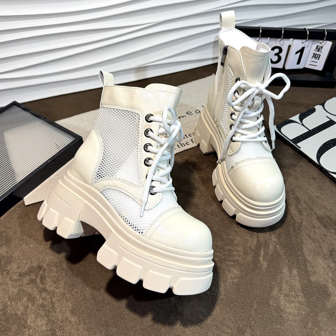 小个子超高跟内增高10cm马丁靴厚底透气靴子夏季女款薄款显瘦凉靴