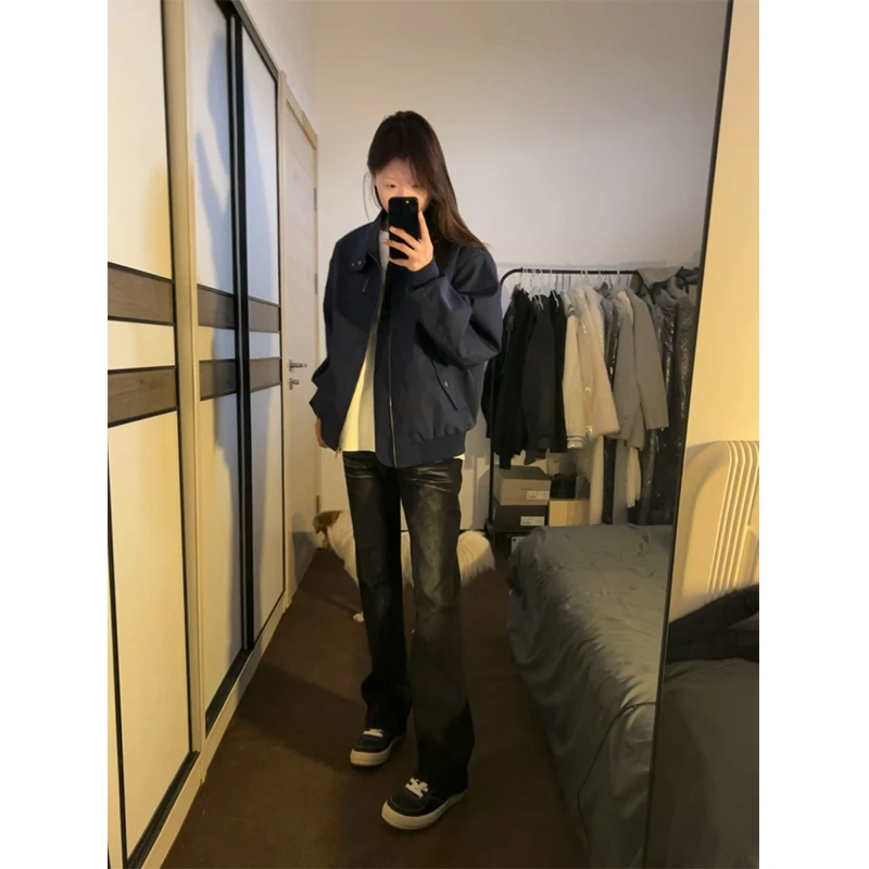 黑色渐变窄版牛仔裤男款春季vintage美式裤子修身直筒弯刀微喇裤