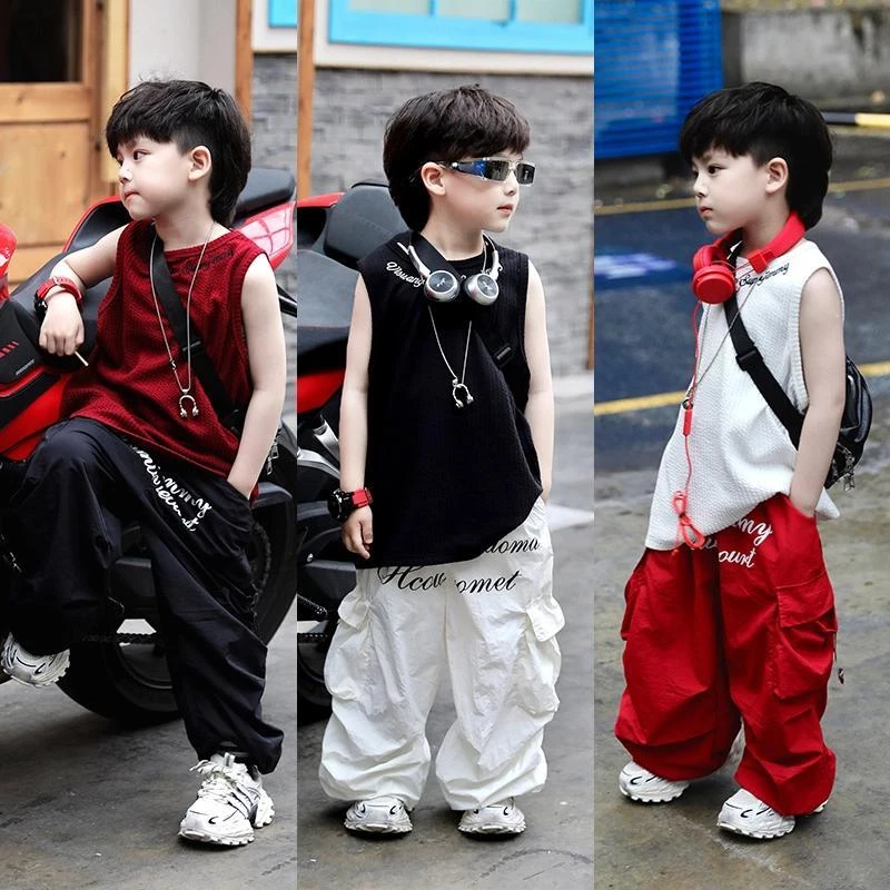 【开业酬宾】男童夏季背心套装2025新款儿童轻薄透气背心时尚韩版长