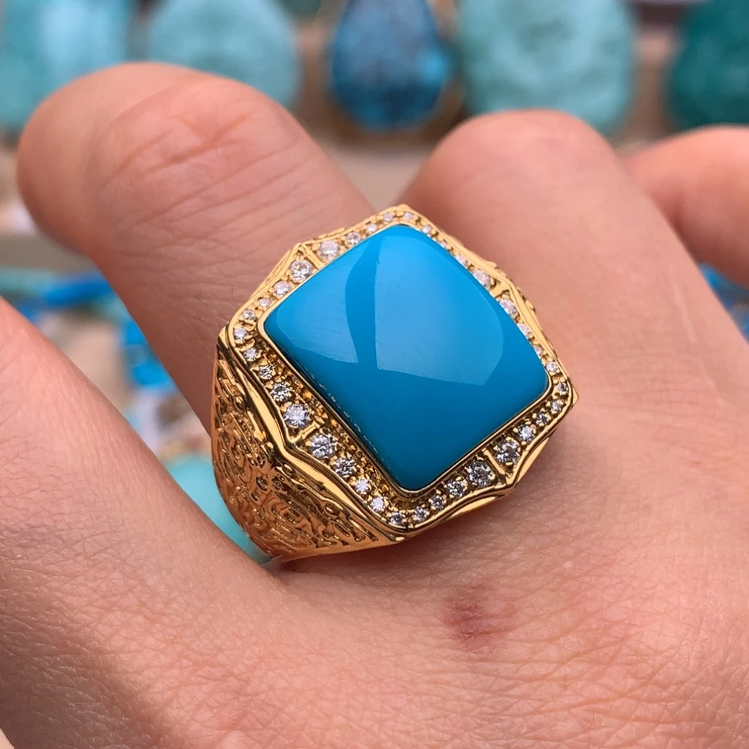 绿松石18K金镶嵌珠宝奇石