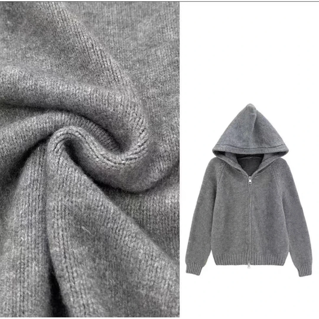 （小猪）韩系气质毛衣连帽外套2025春季新款拉链双拉链开衫针织上衣
