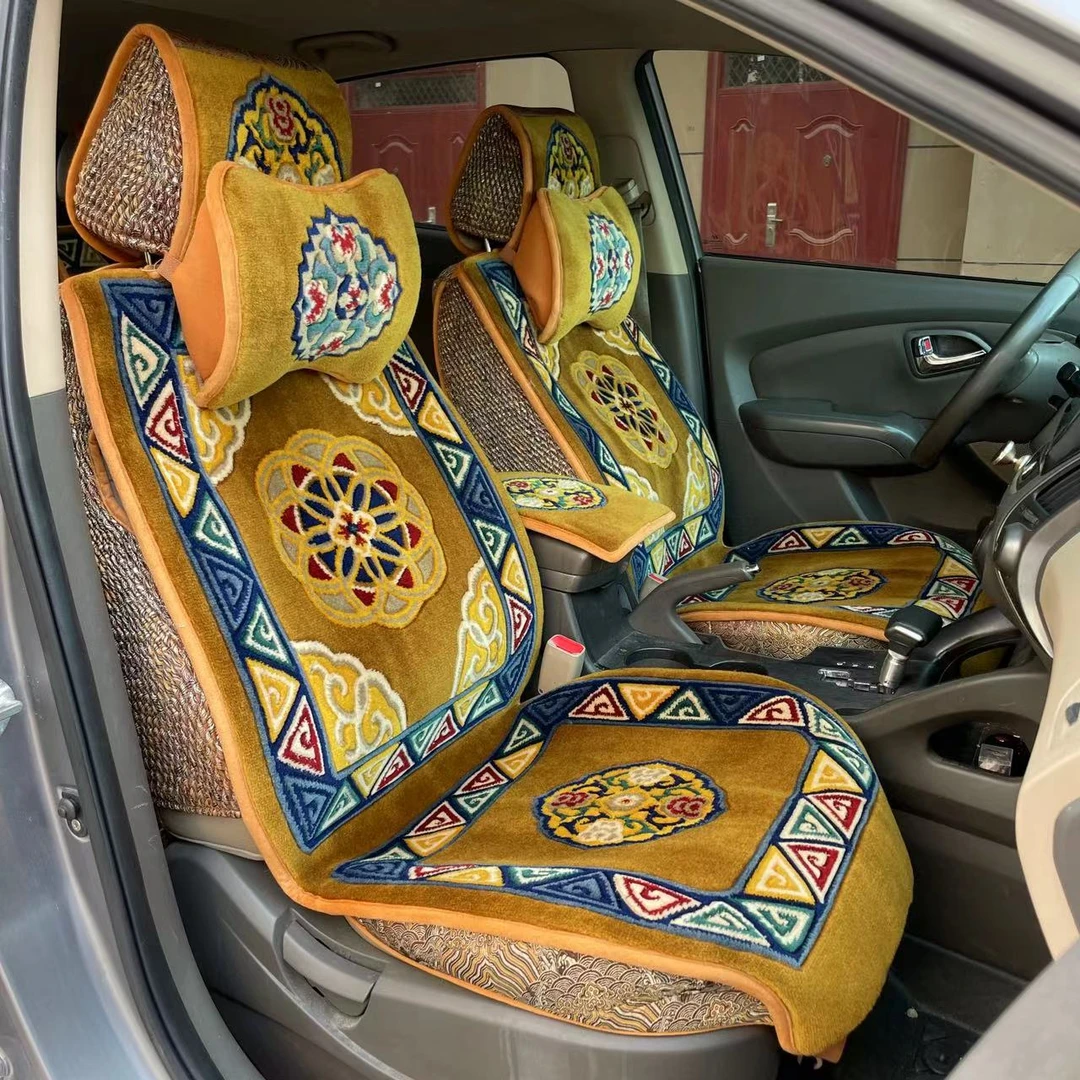 西藏风格藏式新款纯羊毛五座全包围汽车座垫民族风情图案五座全套