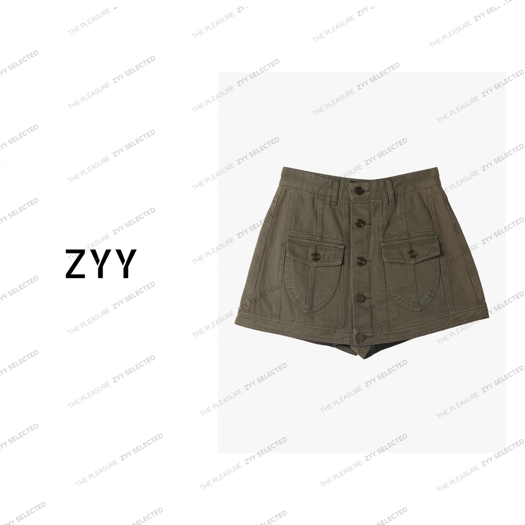 ZYY【曼谷热浪】2025S/S新品工装复古夏季设计感A字短裤X25XDK00570