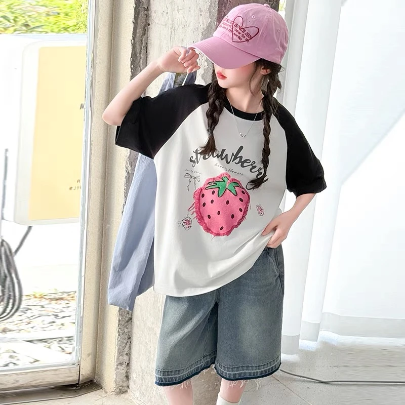 女童独特超好看短袖t恤2025新款初中生女孩10岁女中大童夏季上衣