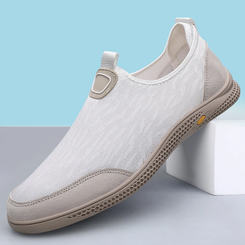 2025夏季新款薄款透气镂空网面鞋男一脚蹬轻便软底男士休闲鞋男鞋