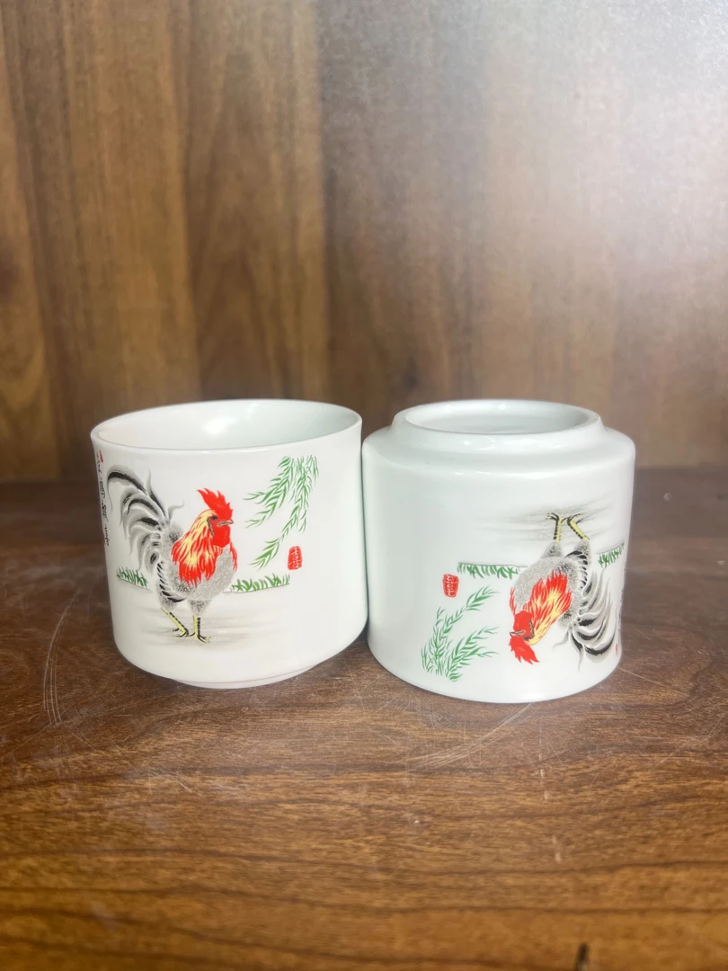 B497景德镇制陶瓷公鸡主人杯一对