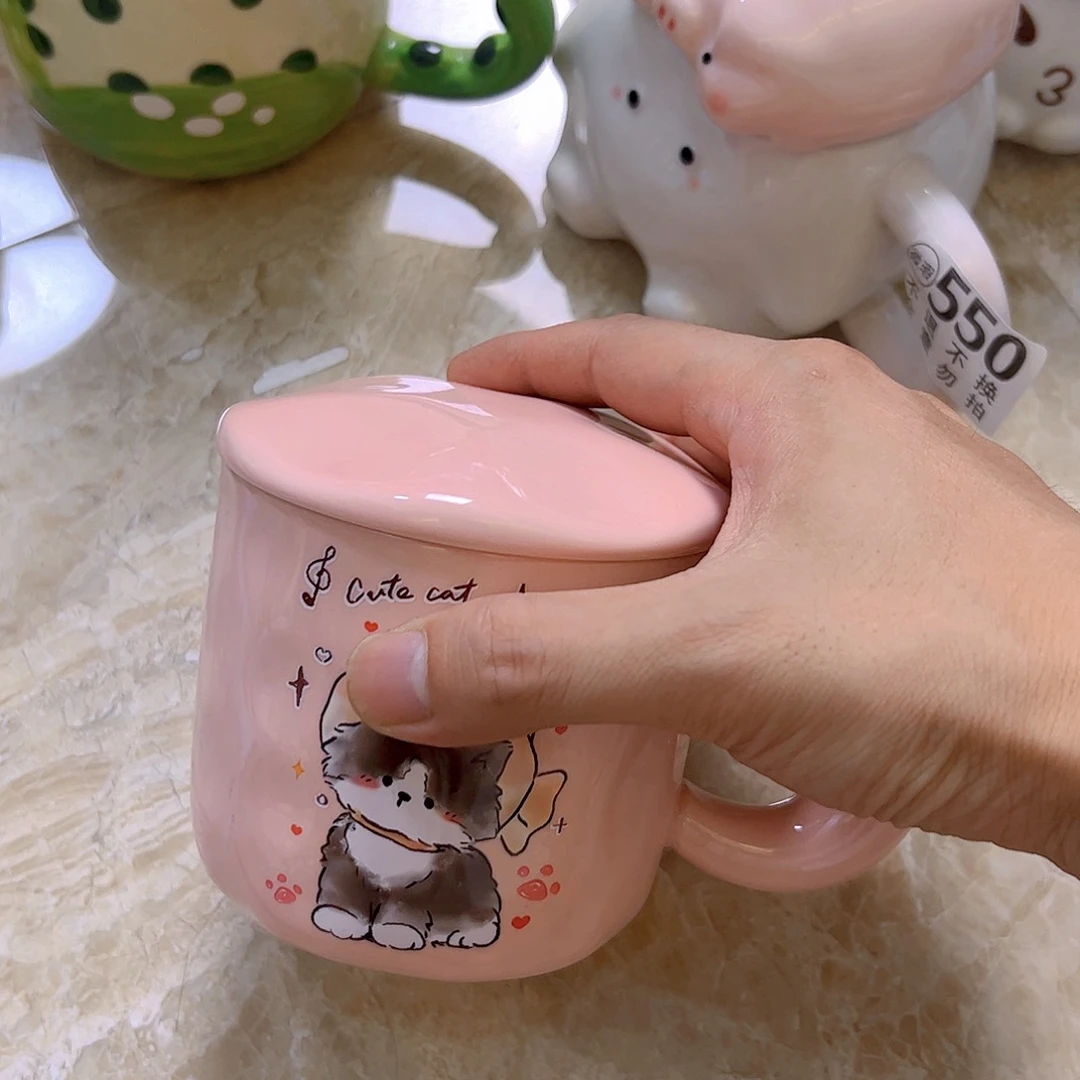 小****陶瓷不带勺子粉猫盖瑕疵