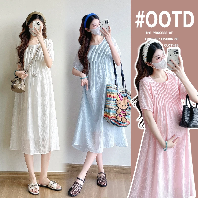 2026夏季孕妇装中长款大码宽松设计感爱心温柔风减龄孕妇连衣裙