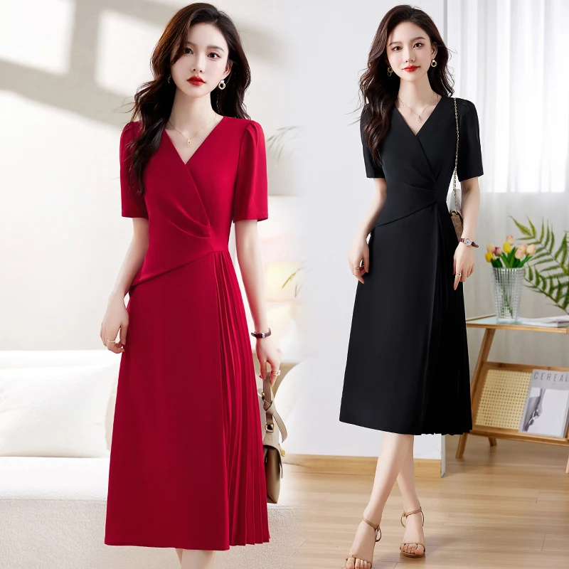 结婚夏季中年女人旅游穿的裙子气质长裙宴会连衣裙显瘦高贵时尚