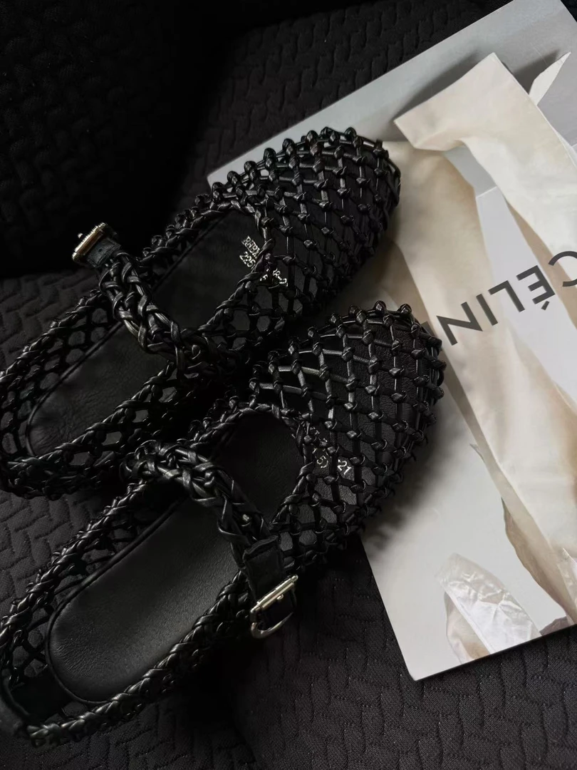 MPGJIEJIE【镂空芭蕾鞋】小香风时尚女士夏季黑色编织包头单鞋