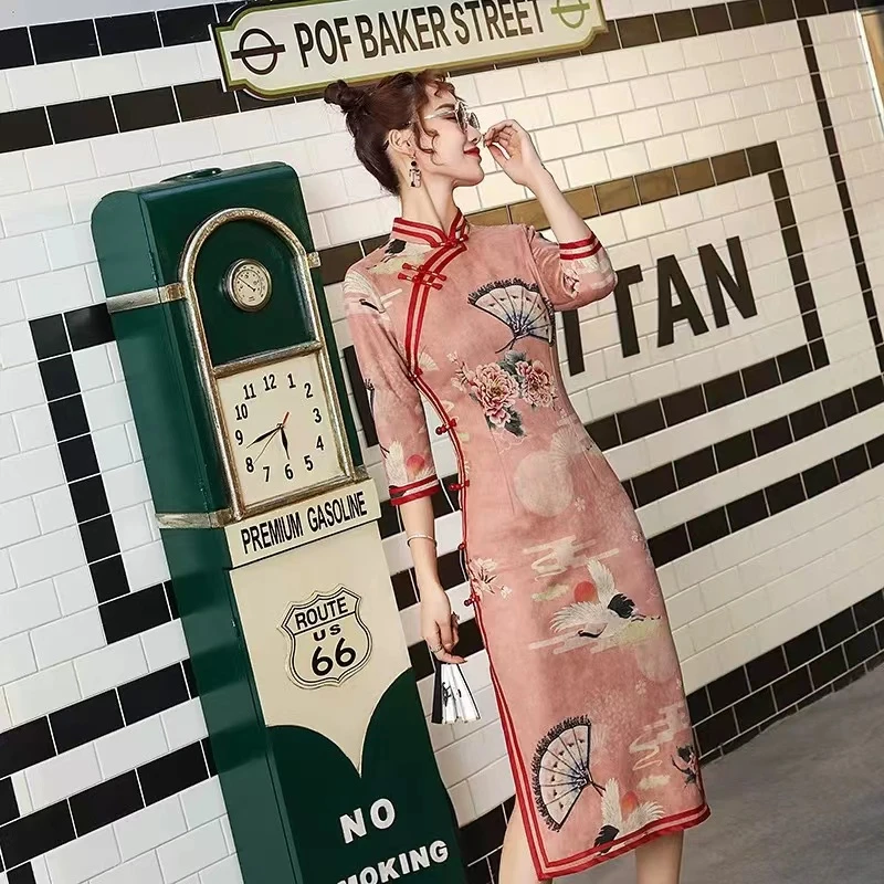 872-秋款 国潮 扇子 双包边 气质 旗袍【颜色以直播间为主】