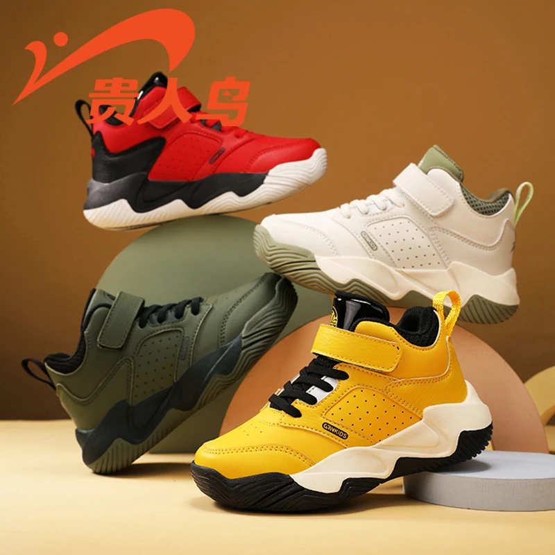 贵人鸟鞋冬季新款皮面运动鞋中大童防水鞋男童中大童加绒保暖棉鞋