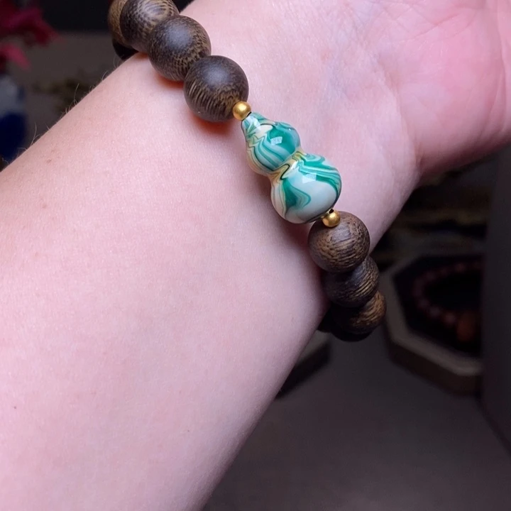 沉香手串越南芽庄绿棋楠玉化1.0➕配饰