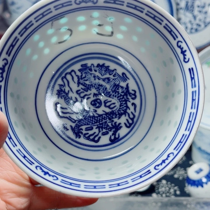 青花玲珑5寸饭碗龙纹