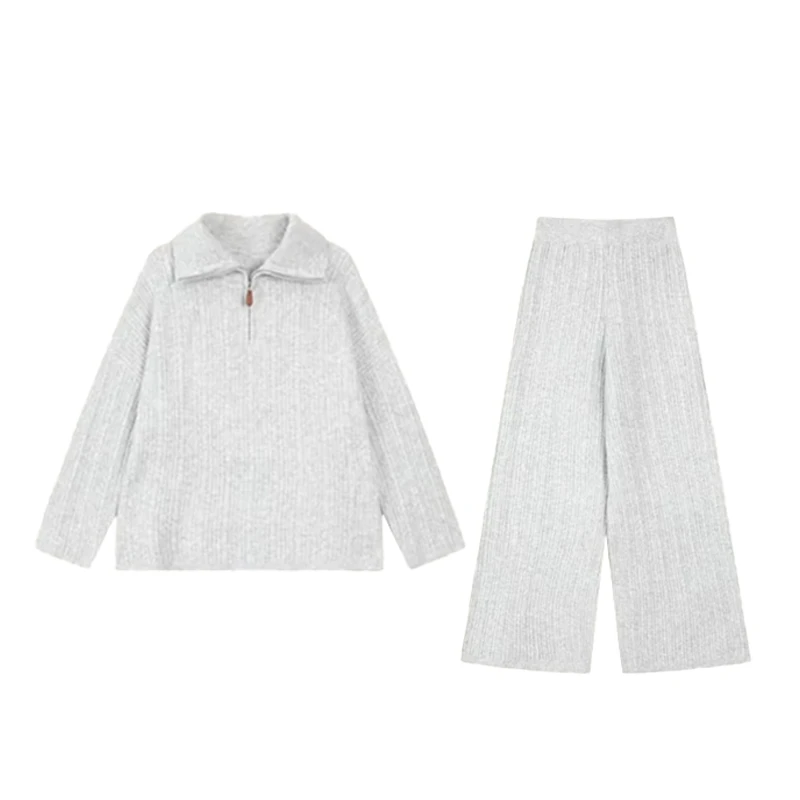 休闲运动套装女2025春秋新款宽松假两件针织连帽卫衣阔腿裤两件套