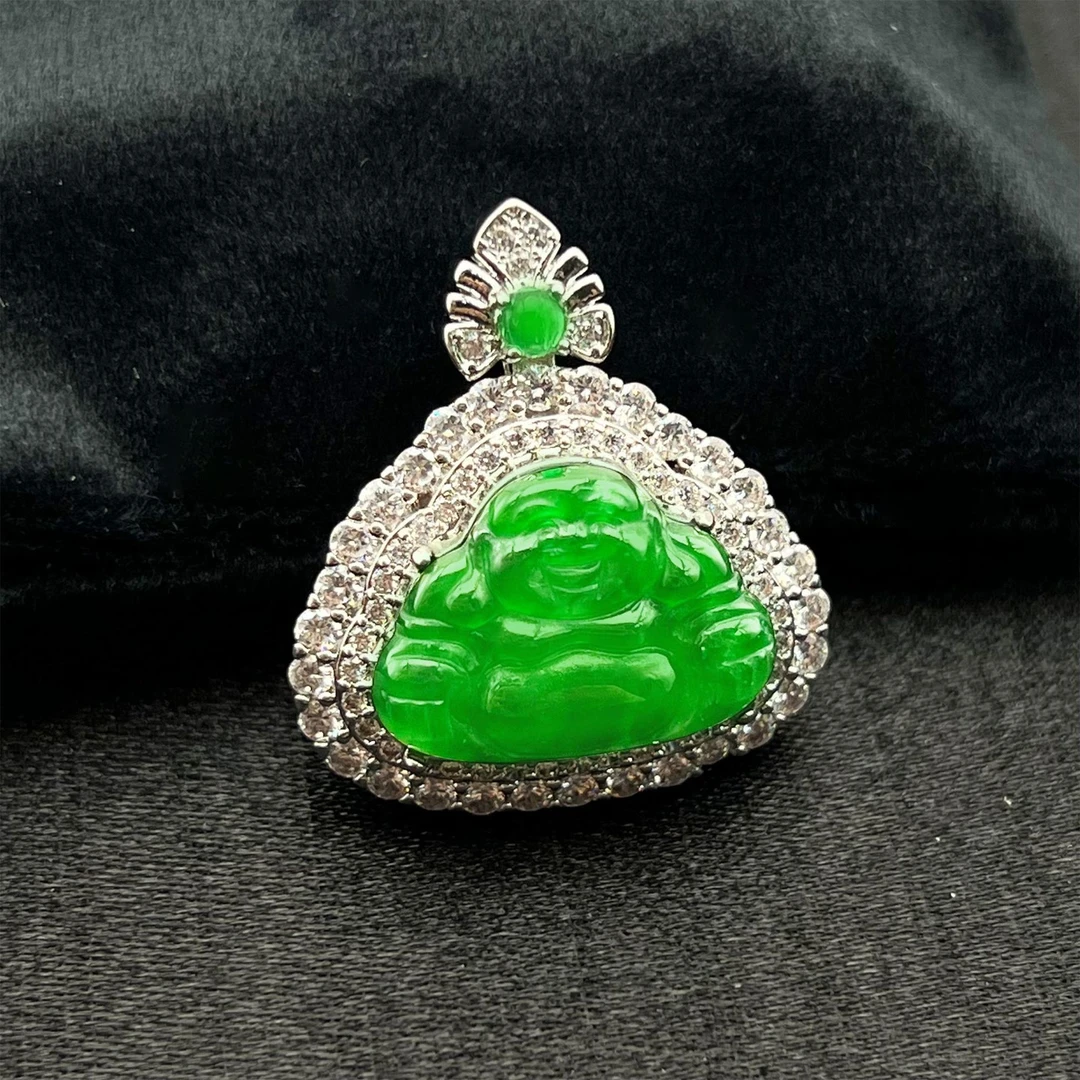 天然翡翠佛公时尚轻奢镶嵌款吊坠（13mm×18mm×11mm）～ABSX1015