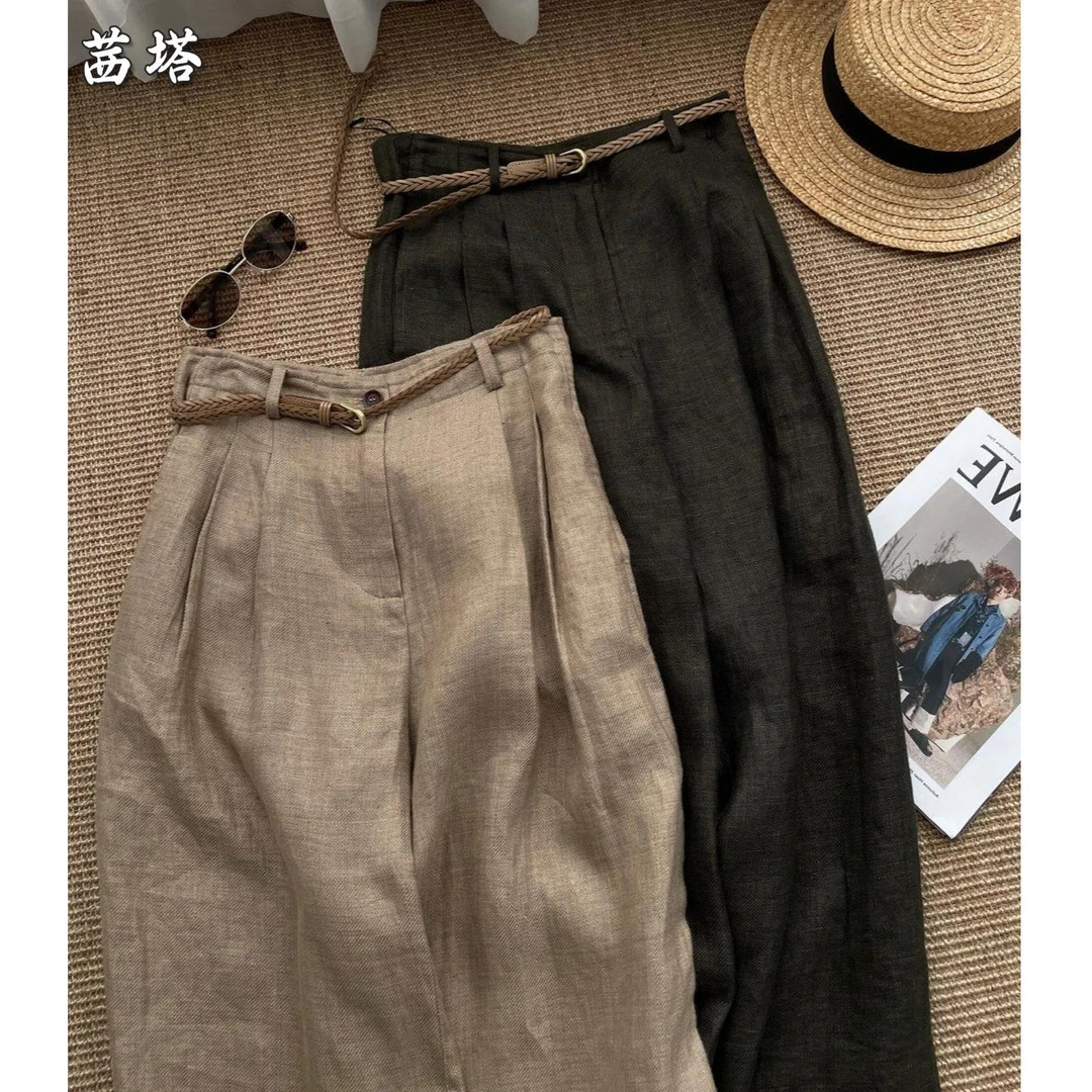 小香风宽松bf慵懒风高腰显瘦咖色纯色休闲裤女2025年新款百搭长裤