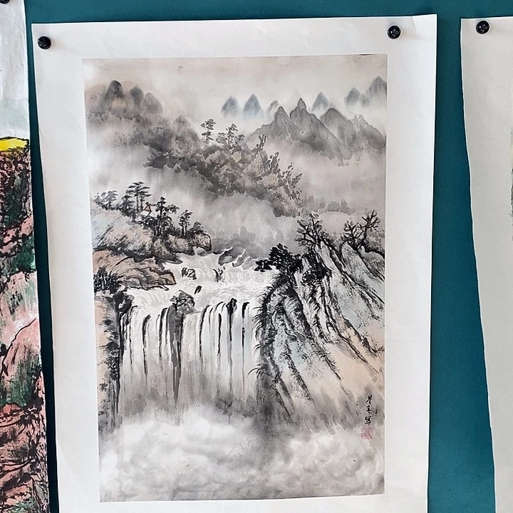 国画四尺三开手绘山水