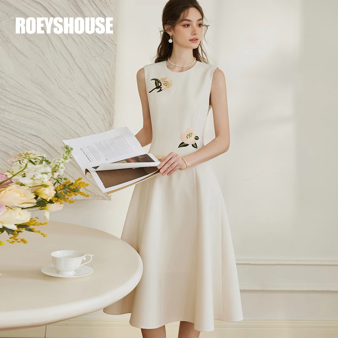 【RH】罗衣法式重工绣花连衣裙2025夏季高级米白色垂坠感裙子10191