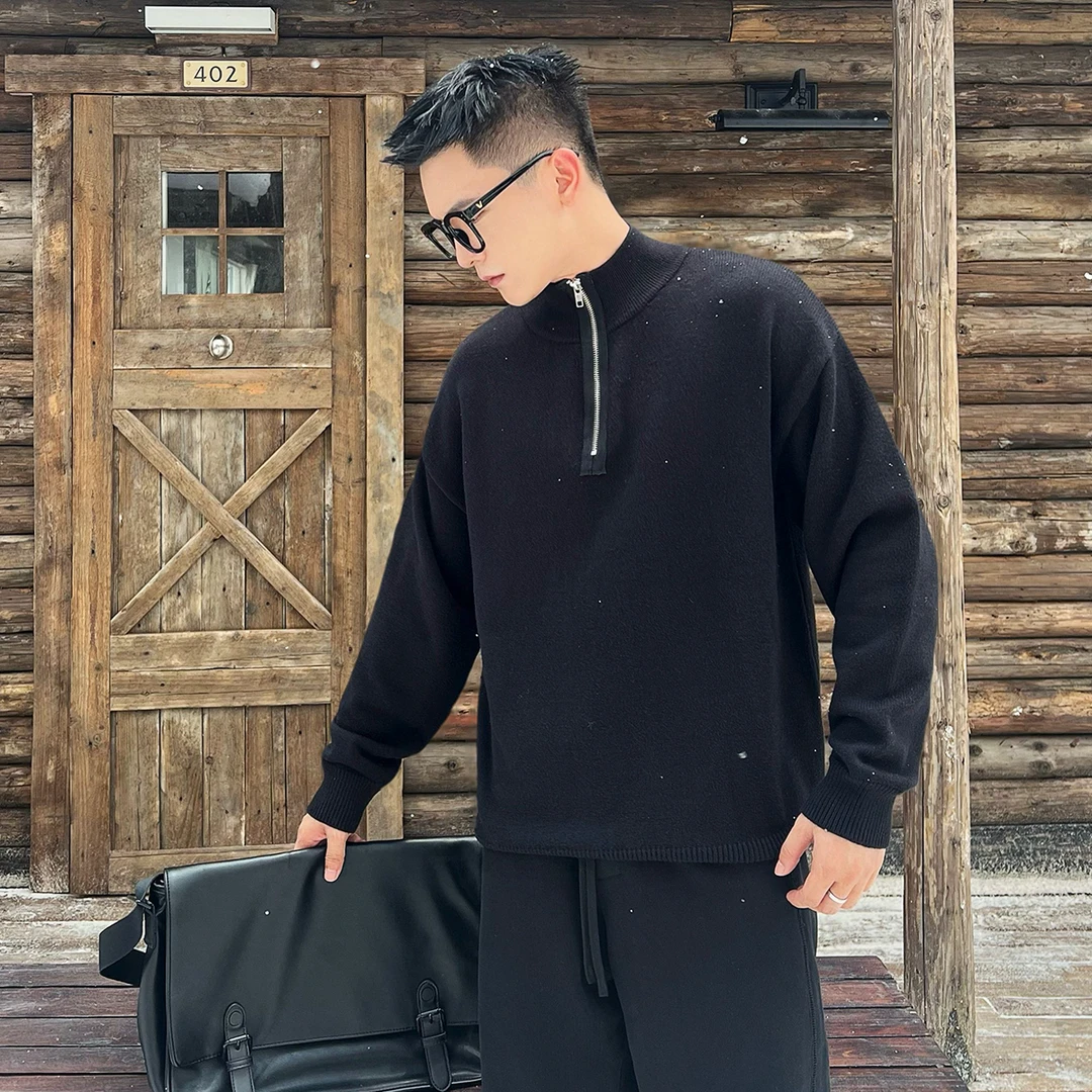 二十二号穿搭【极寒系列】高级感半拉链毛衣男秋冬季加厚保暖针织衫