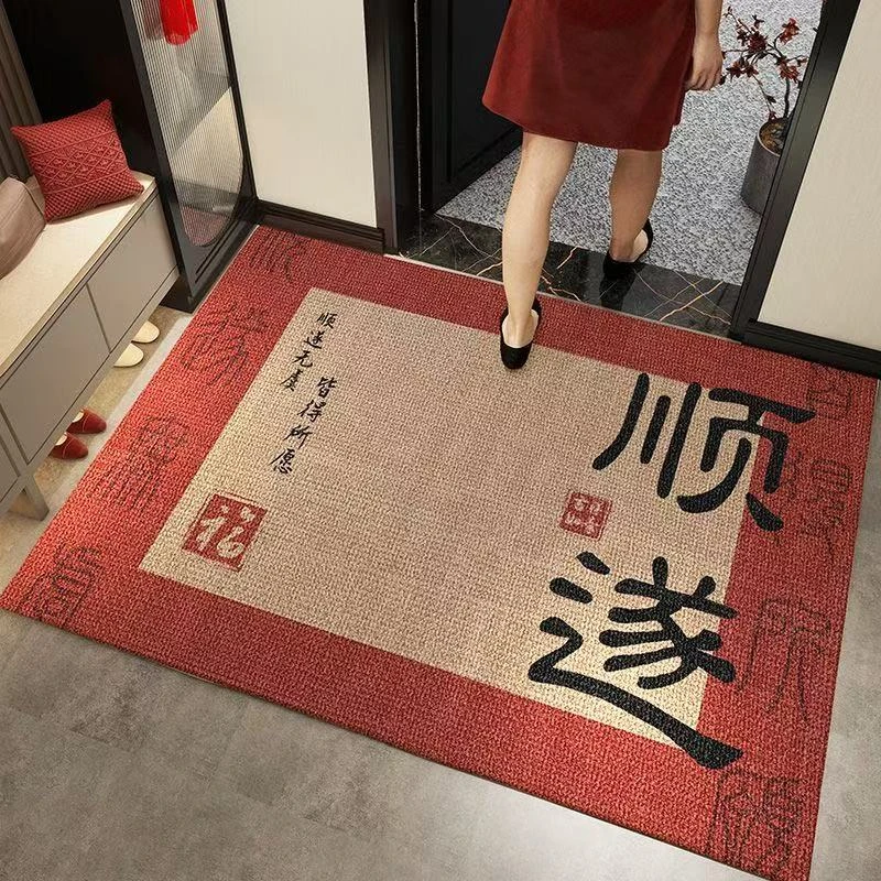 新款进门水晶绒吸水速干易清理防滑红色喜庆硅藻泥入户玄关地垫子