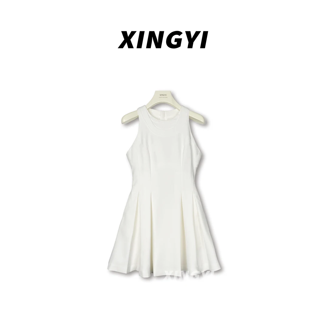 『XINGYI』王心凌同款白色无袖背心修身剪裁连衣裙XY9421