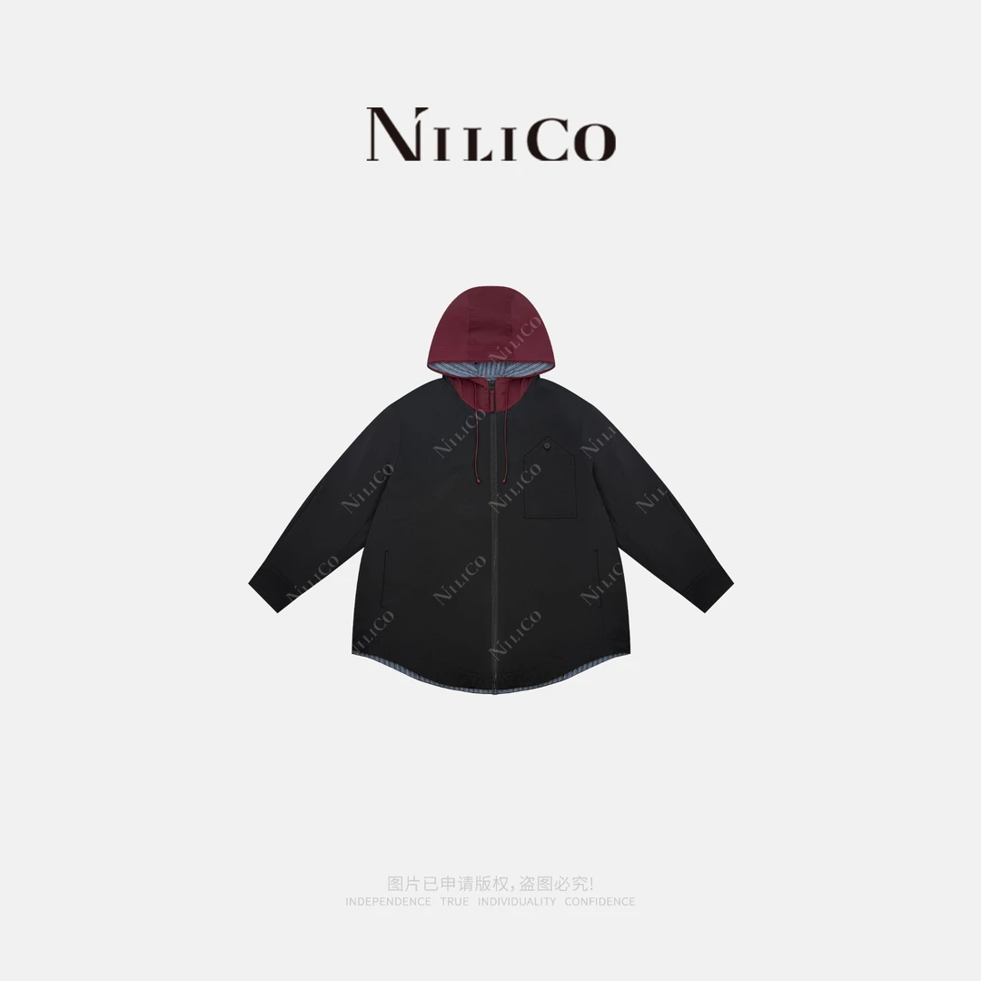 NILICO【不羁的风】山系户外廓形设计撞色连帽风衣外套