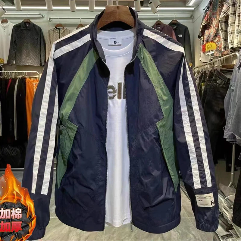 美式拼接外套男加棉加厚2025春秋冬新款潮流休闲工装棉服夹克上衣