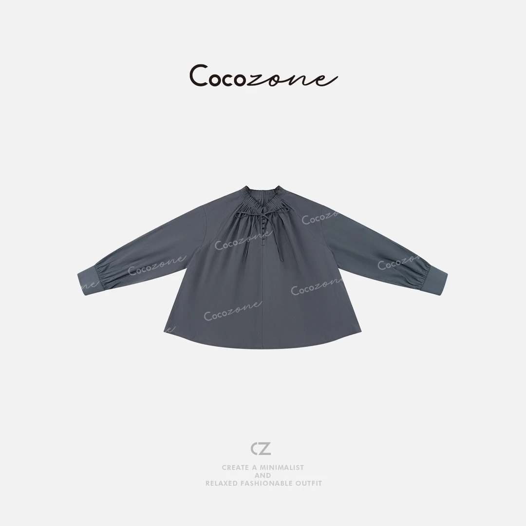 COCO ZONE 刘一一 【莱赛尔棉】定制色抽绳圆领长袖衬衫CD2A0390