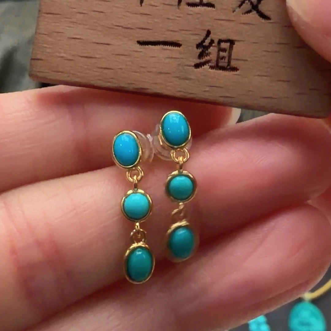 绿松石银S925镶嵌耳饰