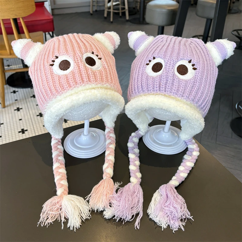 儿童帽子秋冬季新款卡通宝宝毛绒帽防风保暖护耳帽男女孩针织帽潮